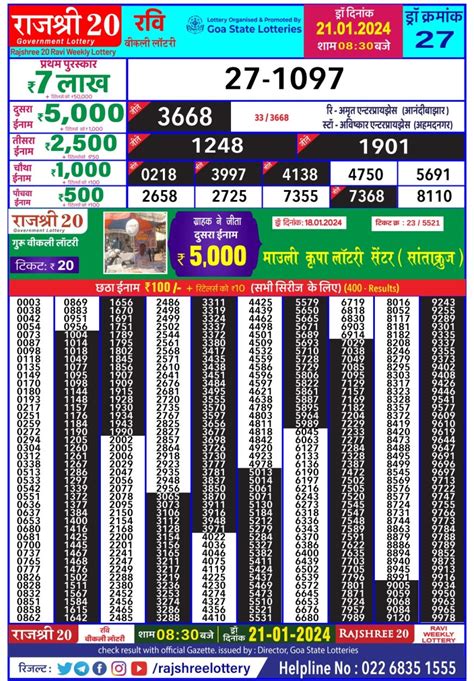 rajshree 20 ravi weekly lottery|Rajshree ravi sunday Weekly Lottery 1PM Result 25.8.24.